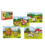 Puzzle dřevěné Moje první zvířátka 4x12 dílků 20x14x3,5cm v dřevěné krabičce 24m+ MPZ