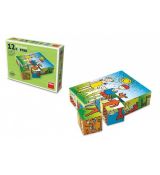 Kostky kubus Pejsek a kočička dřevo 12ks v krabičce 16x12x4cm