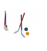 Hokejka pozemní 2ks plast 72cm + florbalový míček +plastový puk v síťce