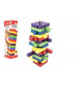 Hra věž dřevěná 60ks barevných dílků společenská hra hlavolam v krabičce 7,5x27,5x7,5cm